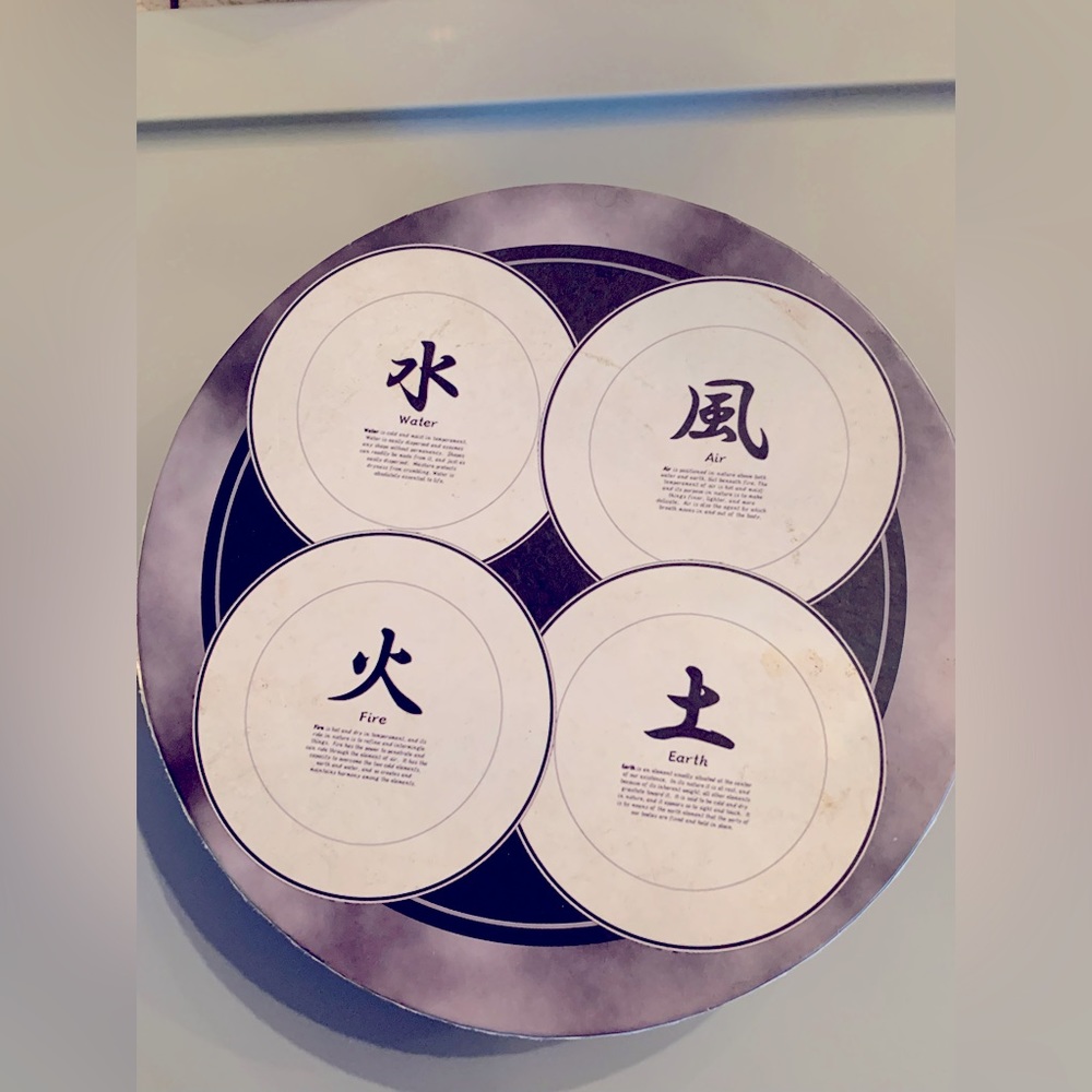 Set of 4 dessert plates. White with Asian black design